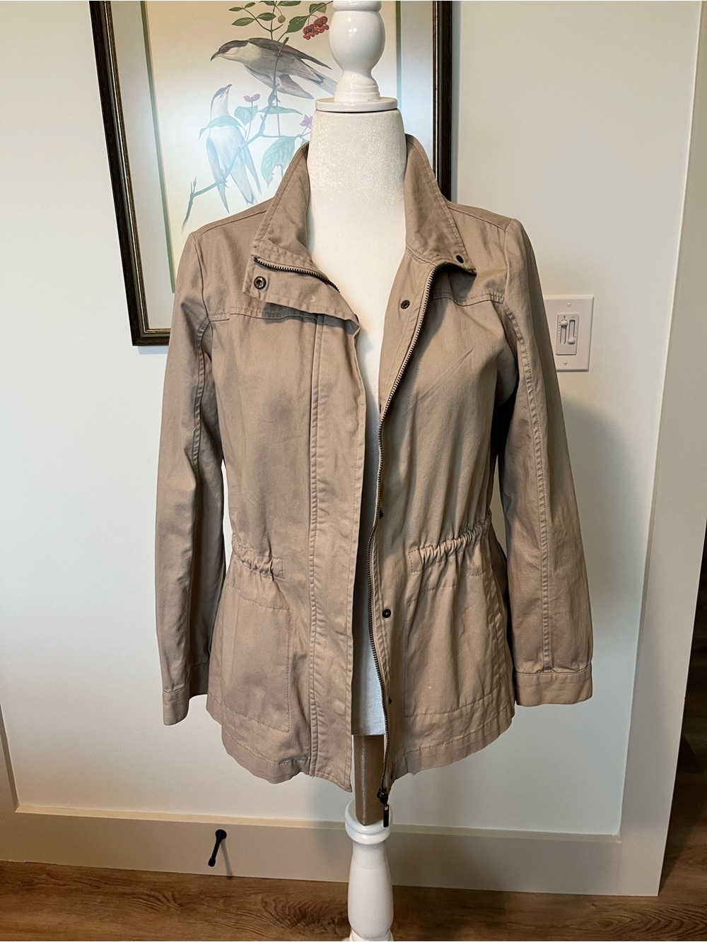 Womens Tan Utility Jacket with Cinched Waist
